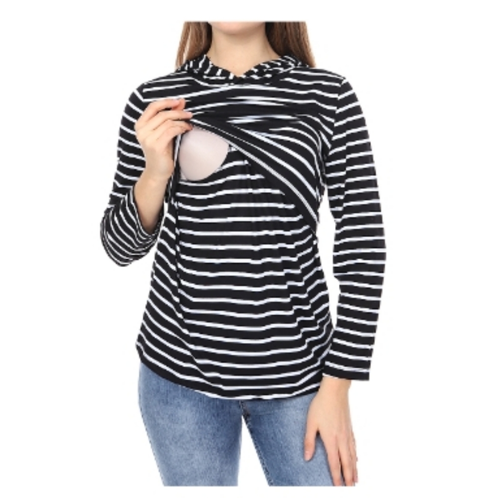 Black and White Striped Nursing top - size Large